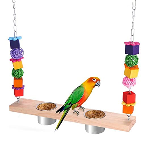 ＣＨＡＭＥＥＮ Vogelschaukel mit VogelnapfVogelspielzeugVogelschaukel Futterspielzeug aus Naturholz von ＣＨＡＭＥＥＮ