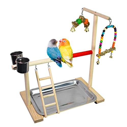 ＣＨＡＭＥＥＮ Vogelspielplatz Vogelspielzeug Papagei hölzerne Turnhalle Vogelständer Leiter Vogelzubehör mit Futternapf Tablett von ＣＨＡＭＥＥＮ