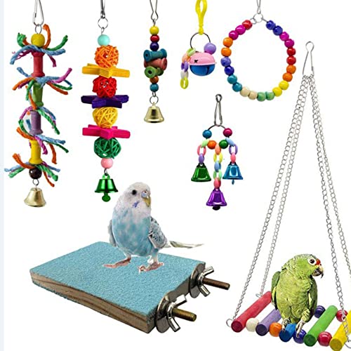 ＣＨＡＭＥＥＮ Vogelspielzeug 8 Stück Kauspielzeug Natürliche Holzschaukel Sitzgelegenheiten Vogelkäfig Spielzeug Papagei von ＣＨＡＭＥＥＮ