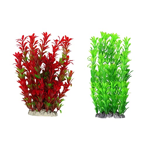 ＣＨＡＭＥＥＮ Wasserpflanzen 2 Stück Aquarium Kunststoff Pflanzen Aquarium Pflanzen Aquarium Pflanzen Aquarium Dekoration Grün Rot von ＣＨＡＭＥＥＮ