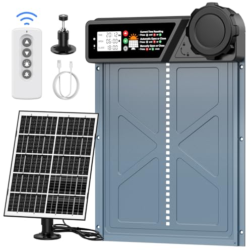 CHAMUTY Große Automatische Hühnerklappe Solar, Elektrische Hühnerklappe Automatisch mit Timer, 7W Solarpanel, LCD Display, Fernbedienung, Automatische Hühnerstalltür Hühnertür, Einklemmschutz CHAMUTY Große Automatische Hühnerklappe Solar, Elektrische Hühnerklappe Automatisch mit Timer, 7W Solarpanel, LCD Display, Fernbedienung, Automatische Hühnerstalltür Hühnertür, Einklemmschutz von CHAMUTY