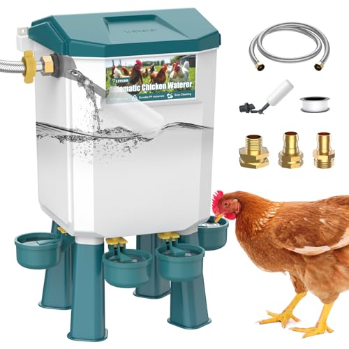 CHAMUTY Hühnertränke Tränke Hühner 7 Liter mit 4 Wassernäpfe, Automatische Geflügeltränke für Geflügel Mit 1,5m Wasserleitung, Schwimmerventil, Hühnerzubehör, Bruchfester langlebiger Kunststoff CHAMUTY Hühnertränke Tränke Hühner 7 Liter mit 4 Wassernäpfe, Automatische Geflügeltränke für Geflügel Mit 1,5m Wasserleitung, Schwimmerventil, Hühnerzubehör, Bruchfester langlebiger Kunststoff von CHAMUTY