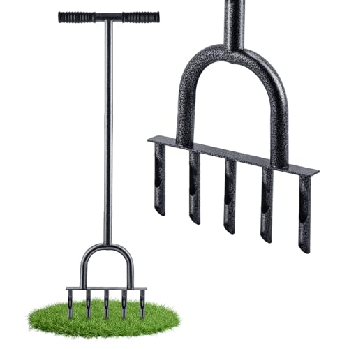 CHANGEMOORE Verdickter Rasenlüfter Manuell mit T-Griff – Robuster Aerifizierer für Rasen Belüften, 5x12 cm Stahlzinken, Ergonomischer Silikongriff, Wartungsfreies Design von CHANGEMOORE