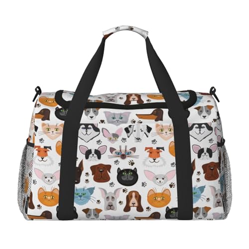Reisetasche mit Cartoon-Katzen- und Hundemotiv für Damen und Herren, bedrucktes Polyester, Tragetasche mit Schultergurt, Schwarz , Einheitsgröße Reisetasche mit Cartoon-Katzen- und Hundemotiv für Damen und Herren, bedrucktes Polyester, Tragetasche mit Schultergurt, Schwarz , Einheitsgröße von CHANGLEI
