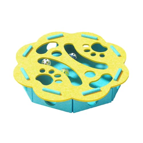 CHANGYUE Katzenanreicherung Spielzeug, Katzenpuzzlespielzeug, Katzenlabyrinth Filzkasten mit Ball, Filzpuzzletuch, Katzen spülen Spielzeug mit Bell -Filz -Puzzlespielzeug for Kätzchen (Spitze gelbblau von CHANGYUE