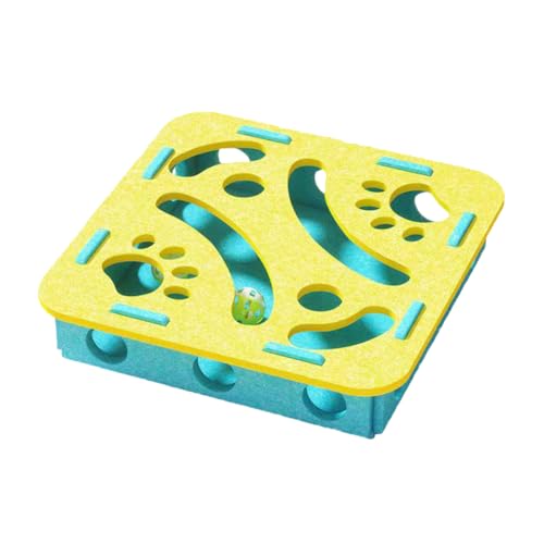 CHANGYUE Katzenanreicherung Spielzeug, Katzenpuzzlespielzeug, Katzenlabyrinth Filzkasten mit Ball, Filzpuzzletuch, Katzen spülen Spielzeug mit Bell -Filzspielzeug for Kätzchen (quadratisch gelbblau) von CHANGYUE