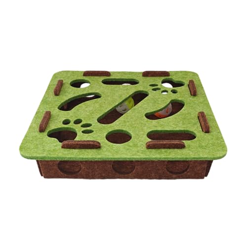 CHANGYUE Katzenanreicherung Spielzeug, Katzenpuzzlespielzeug, Katzenlabyrinth Filzkasten mit Ball, Filzpuzzletuch, Katzen spülen Spielzeug mit Bell -Filzspielzeug for Kätzchen (quadratisch grünes Brau von CHANGYUE