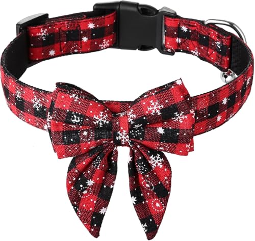 CHAOTEMAI Hundehalsband Weihnachten mit Schleife Fliege Hund Weihnachten Karomuster Weihnachtshalsband Hund Verstellbare Passform Halsband für Katzen Haustierpartys Fototermine (1.5 X 35 cm) von CHAOTEMAI