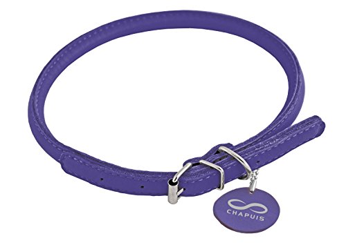 CHAPUIS SELLERIE Glamour Halsband für Hunde/Katzen, verstellbar, rund, Leder, Durchmesser 8 mm, Länge 20-25 cm, Größe S, Violett von CHAPUIS SELLERIE