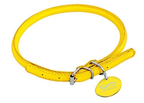 CHAPUIS SELLERIE Glamour Halskette verstellbar rund, Leder für Hunde gelb Durchmesser 10 mm Länge 39 – 47 cm Größe M von CHAPUIS SELLERIE