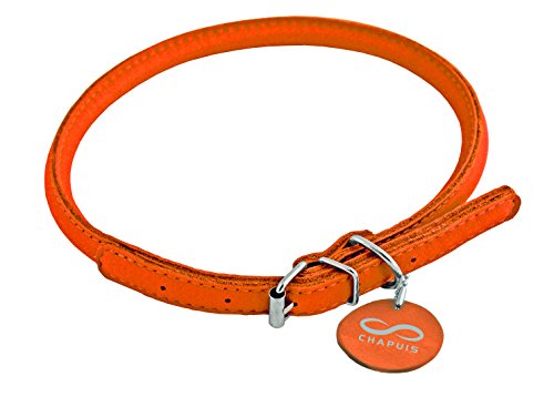 CHAPUIS SELLERIE Glamour Halskette verstellbar rund, Leder für Hunde orange Durchmesser 13 mm Länge 45 – 53 cm, Größe L von CHAPUIS SELLERIE