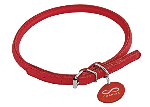 Chapuis Upholstery Hundehalsband aus Leder, verstellbar, rund, 45-53 cm, Durchmesser 13 mm, Rot, Größe L von CHAPUIS SELLERIE