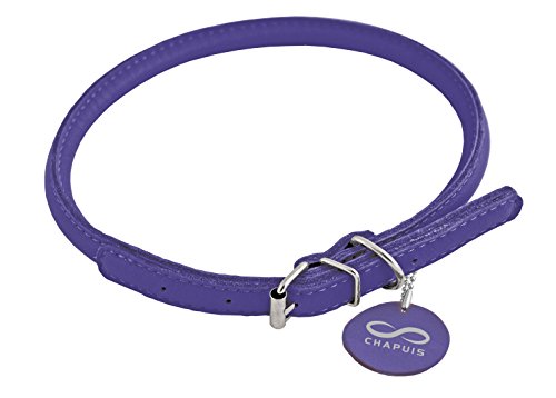 CHAPUIS SELLERIE Glamour Hundehalsband, verstellbar, rund, Leder, Durchmesser 8 mm, Länge 25-33 cm, Größe S, Violett von CHAPUIS SELLERIE