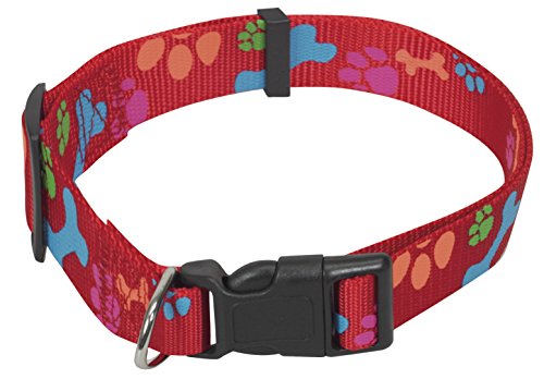 CHAPUIS SELLERIE Halskette verstellbar Gitarrengurt aus Nylon für Hunde, Motiv Pfotenabdrücke, Rot Breite 20 mm Länge 40 – 55 cm Größe L von CHAPUIS SELLERIE