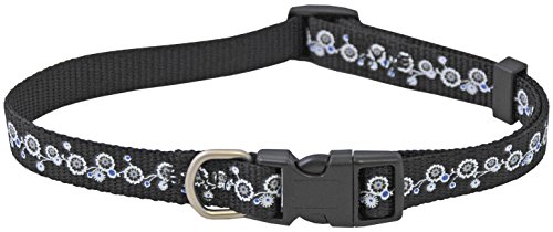 CHAPUIS SELLERIE Halskette verstellbar Gitarrengurt aus Nylon für Hunde Motiv Blumen Schwarz Breite 15 mm Länge 30 – 45 cm Größe S von CHAPUIS SELLERIE