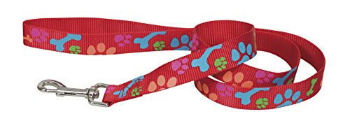 CHAPUIS SELLERIE Leine Gitarrengurt aus Nylon für Hunde, Motiv Pfotenabdrücke, Rot Breite 15 mm Länge 1,20 m Größe S von CHAPUIS SELLERIE