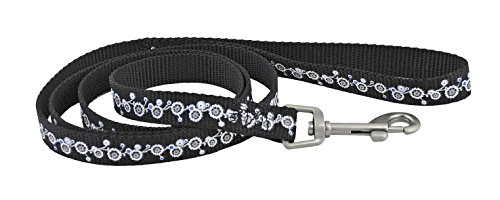 CHAPUIS SELLERIE Leine Gitarrengurt aus Nylon für Hunde Motiv Blumen Schwarz Breite 20 mm Länge 1,20 m Größe M von CHAPUIS SELLERIE