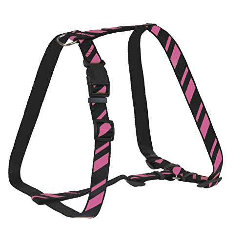 CHAPUIS SELLERIE SLA442 Verstellbares Hundegeschirr - Nylongurt seidig glänzend schwarz/rosa gestreift - Breite 25 mm - Maße 70-90 cm - Größe XL von CHAPUIS SELLERIE