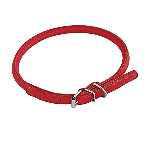 CHAPUIS SELLERIE SLA690 Rundes verstellbares GLAMOUR-Halsband für Hunde und Katzen - Rotes Leder - Durchmesser 8 mm - Länge 20-25 cm - Größe S von CHAPUIS SELLERIE