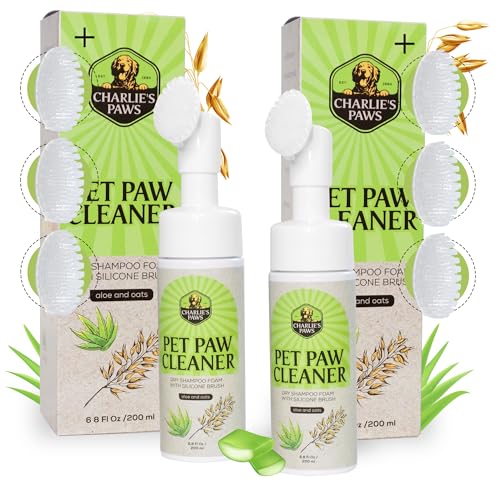 Pfotenreiniger, schäumender Reiniger, wasserloser Schaumstoff, für Hunde und Katzen, mit Reinigungsbürste, sulfatfrei, pH-ausgewogenes Shampoo, 2 Stück Pfotenreiniger, schäumender Reiniger, wasserloser Schaumstoff, für Hunde und Katzen, mit Reinigungsbürste, sulfatfrei, pH-ausgewogenes Shampoo, 2 Stück von CHARLIE'S PAWS