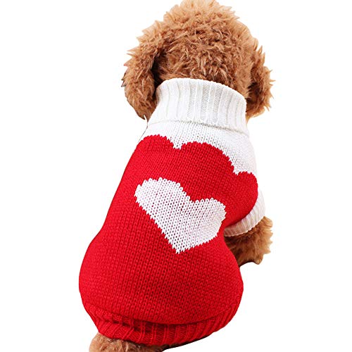 CHBORCHICEN Hundepullover mit Rollkragen, klassisch, warm, für den Winter, niedlich, Erdbeere und Herz, Größe L, Rot 2 von CHBORCHICEN
