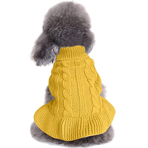 CHBORCHICEN Pullover für kleine Hunde, gestrickt, für Haustiere, Katzen, warm, Hunde-Sweatshirt, Winterkleidung, Kätzchen, Welpenpullover (L, Kleid-Gelb) von CHBORCHICEN