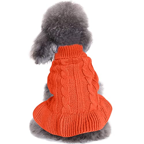 CHBORCHICEN Pullover für kleine Hunde, gestrickt, für Haustiere, Katzen, warm, Hunde-Sweatshirt, Winterkleidung, Kätzchen, Welpenpullover (L, Kleid-Orange) von CHBORCHICEN