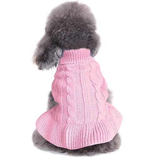 CHBORCHICEN Pullover für kleine Hunde, gestrickt, für Haustiere, Katzen, warm, Hunde-Sweatshirt, Winterkleidung, Kätzchen, Welpenpullover (L, Kleid-Rosa) von CHBORCHICEN