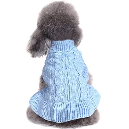 CHBORCHICEN Pullover für kleine Hunde, gestrickt, für Haustiere, Katzen, warmes Hunde-Sweatshirt, Winterkleidung, Kätzchen, Welpenpullover (Größe XS, Hellblau) von CHBORCHICEN