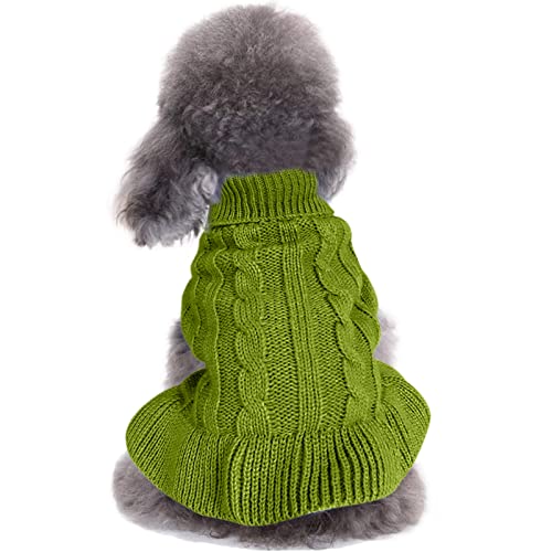 CHBORCHICEN Pullover für kleine Hunde, gestrickt, für Haustiere, Katzen, warmes Hunde-Sweatshirt, Winterkleidung, Kätzchen, Welpenpullover (M, Kleid-Hellgrün) von CHBORCHICEN