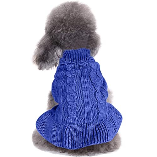 CHBORCHICEN Pullover für kleine Hunde, gestrickt, für Haustiere, Katzen, warmes Hunde-Sweatshirt, Winterkleidung, Kätzchen, Welpenpullover (XS, Kleid-Dunkelblau) von CHBORCHICEN