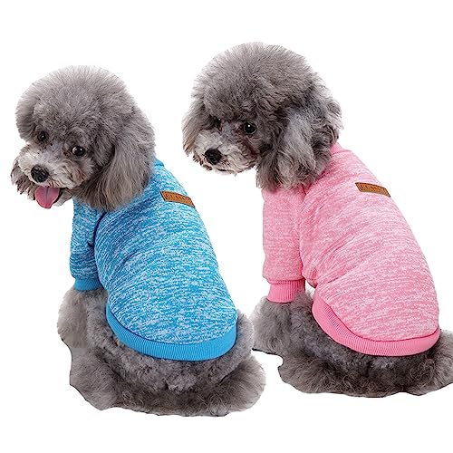 CHBORLESS Haustier-Hundepullover, warmer Hunde-Pyjama, weicher Katzenpullover, Welpenkleidung, für kleine Hunde, Winter, Hunde-Sweatshirt (Größe M, Rosa + Hellblau) von CHBORLESS