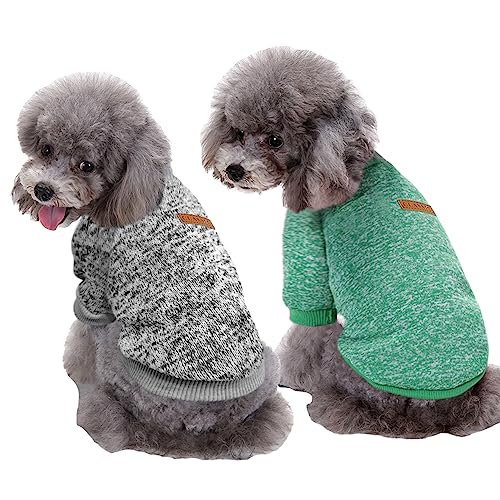 CHBORLESS Haustier-Hundepullover, warmer Hunde-Pyjama, weicher Katzenpullover, Welpenkleidung, kleine Hunde, Winter, Hunde-Sweatshirt (S, Grau + Grün) von CHBORLESS