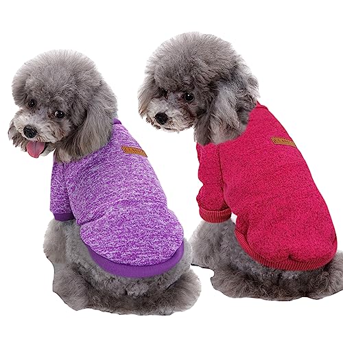CHBORLESS Haustier-Hundepullover, warmer Hunde-Pyjama, weicher Katzenpullover, Welpenkleidung, kleine Hunde, Winter, Hunde-Sweatshirt (S, Violett + Weinrot) von CHBORLESS
