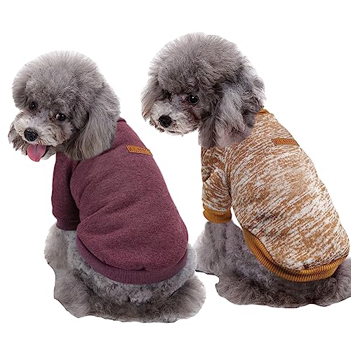 CHBORLESS Haustier-Hundepullover, warmer Hunde-Pyjama, weicher Katzenpullover, Welpenkleidung, kleine Hunde, Winter, Hunde-Sweatshirt (XS, Braun + Khaki) von CHBORLESS