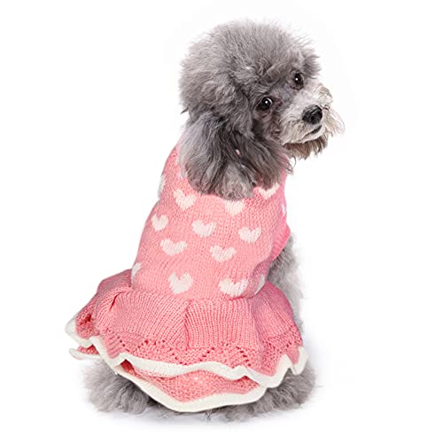 CHBORLESS Hundepullover Welpenkleid: Warme Haustier kleine Hunde Winterkleidung Doggie Coat Katze Kleidung Kätzchen Kleider mit süßem Herzmuster (Rosa1, X-Large) von CHBORLESS