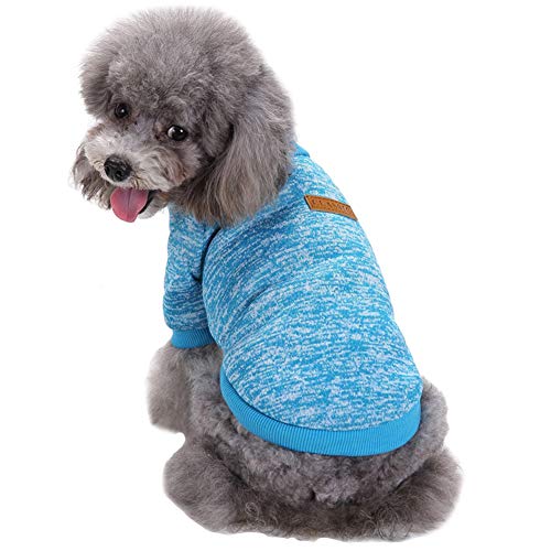 Pet Dog Classic Knitwear Sweater Warm Winter Puppy Pet Coat Soft Sweater Clothing for Small Dogs (S, Light Blue) von CHBORLESS