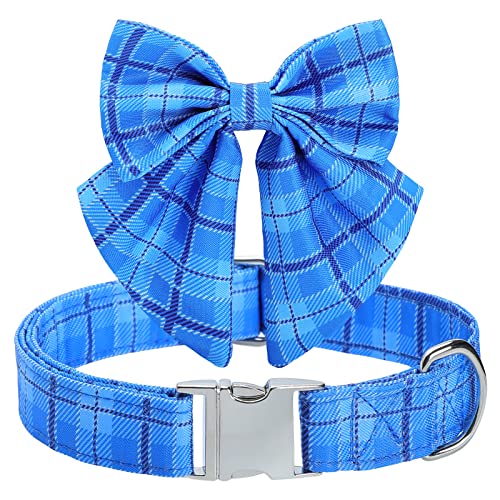 CHDLOOL Hundehalsband mit Schleife, abnehmbares und verstellbares Halsband mit Schleife für kleine, mittelgroße und große Haustiere (blau-S) von CHDLOOL