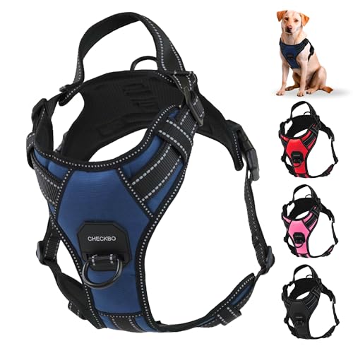 Anti-Auslauf- und Ziehgeschirr für mittelgroße und große Hunde, verstellbar, mit atmungsaktivem Stoff und Kontrollgriff, ideal für Training und Spaziergänge (Blau, M) von CHECKBO