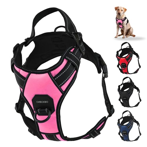Anti-Auslauf- und Ziehgeschirr für mittelgroße und große Hunde, verstellbar, mit atmungsaktivem Stoff und Kontrollgriff, ideal für Training und Spaziergänge (Rosa, L) von CHECKBO