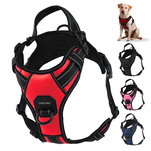 Anti-Auslauf- und Ziehgeschirr für mittelgroße und große Hunde, verstellbar, mit atmungsaktivem Stoff und Kontrollgriff, ideal für Training und Spaziergänge (rot, XL) von CHECKBO