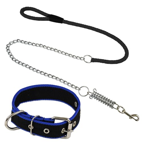 CHECKBO Halsband und Leine aus Nylon für Hunde, verstellbares Halsband und Leine mit Stoßdämpfer, ideal für Training und sichere Spaziergänge (Schwarz, M) von CHECKBO