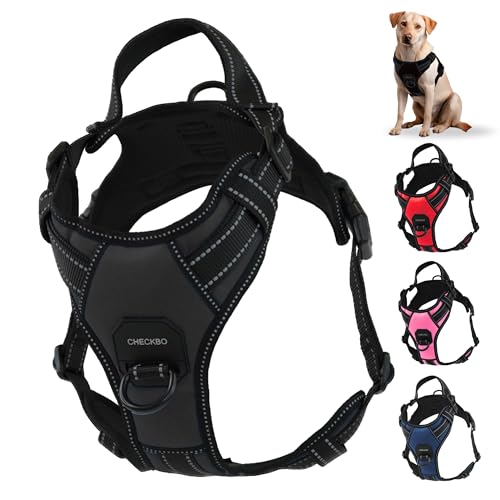 Hundegeschirr gegen Auslaufen und Ziehen, für mittelgroße und große Hunde, verstellbar, mit atmungsaktivem Stoff und Kontrollgriff, ideal für Training und Spaziergänge (Schwarz, M) von CHECKBO