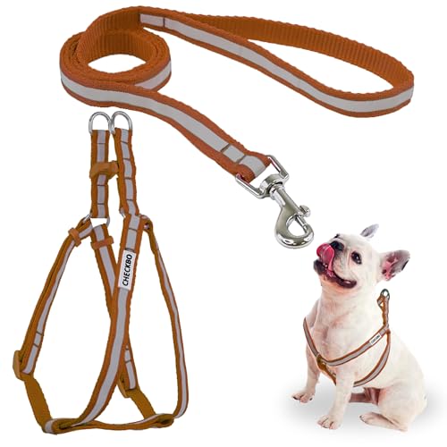 Reflektierendes Hundegeschirr – verstellbar, robust und mit Schnellverschluss-Schnallen (Braun, S) von CHECKBO