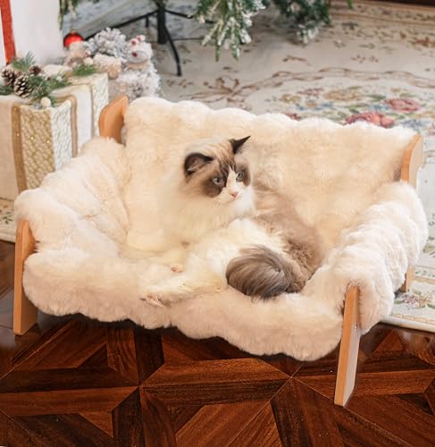 CHEERHOME PETS Erhöhtes Katzen-Couchbett für Hauskatzen, Katzensofa aus Holz mit abnehmbarem, waschbarem, flauschigem Bezug, erhöhter Kätzchen-Loungestuhl, geeignet für Welpen (Katzensofa, Off-White) CHEERHOME PETS Erhöhtes Katzen-Couchbett für Hauskatzen, Katzensofa aus Holz mit abnehmbarem, waschbarem, flauschigem Bezug, erhöhter Kätzchen-Loungestuhl, geeignet für Welpen (Katzensofa, Off-White) von CHEERHOME PETS