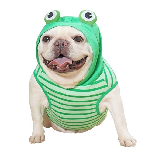 CHEERTAILS Halloween-Kostüm für kleine Hunde, Froschhunde, französische Bulldogge, Kapuzenpullover, Frenchie-Kostüm, Tanktop, für alle Jahreszeiten, Alltag, Weihnachten, Geburtstag, Party, Grün, Größe von CHEERTAILS