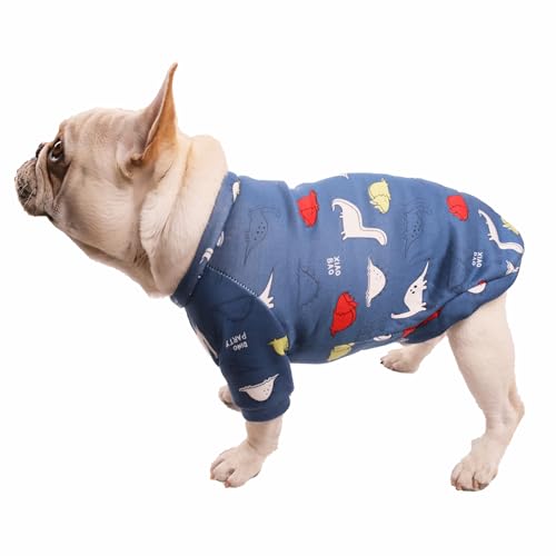 CHEERTAILS Französische Bulldogge, Cartoon-Hundepullover für mittelgroße Hunde und Mädchen, blaues Dinosaurier-Hunde-Shirt für mittelgroße Hunde, Mädchen, Sweatshirt für Frenchie-Hunde, Größe L von CHEERTAILS