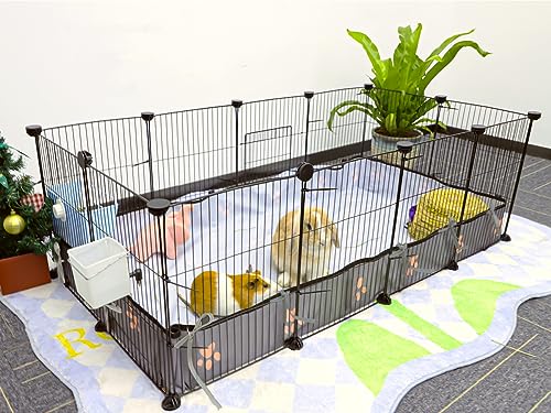 CHEGRON Meerschweinchenkäfig, 2,4 m², erweiterbarer C&C-Käfig für 2 Kleintiere, Laufstall, Metallgitter, Kaninchenzaun, Igelkäfig mit PVC-Unterseite, 122 x 61 x 39,9 cm, 12 Paneele von CHEGRON