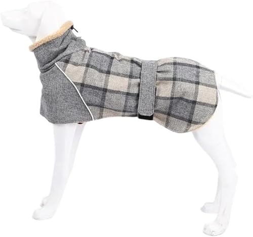 CHEKZ Haustiermantel, Italien, Windhund-Kleidung, Karierter Herbst-/Wintermantel, reflektierender, kältebeständiger Baumwollmantel, geeignet für Haustierkleidung für Whippet-Hunde,M,Grey von CHEKZ