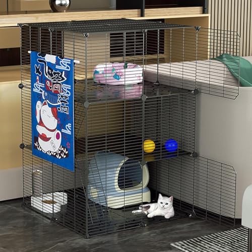 DIY-Katzenlaufstall für den Innenbereich, Katzenkäfig, abnehmbarer Katzenkäfig aus Metall mit Katzentoilette, Katzenhängematte und Katzentoilette, großer Übungsort, ideal für 1–2 Katzen, Fre DIY-Katzenlaufstall für den Innenbereich, Katzenkäfig, abnehmbarer Katzenkäfig aus Metall mit Katzentoilette, Katzenhängematte und Katzentoilette, großer Übungsort, ideal für 1–2 Katzen, Fre von CHEMYO